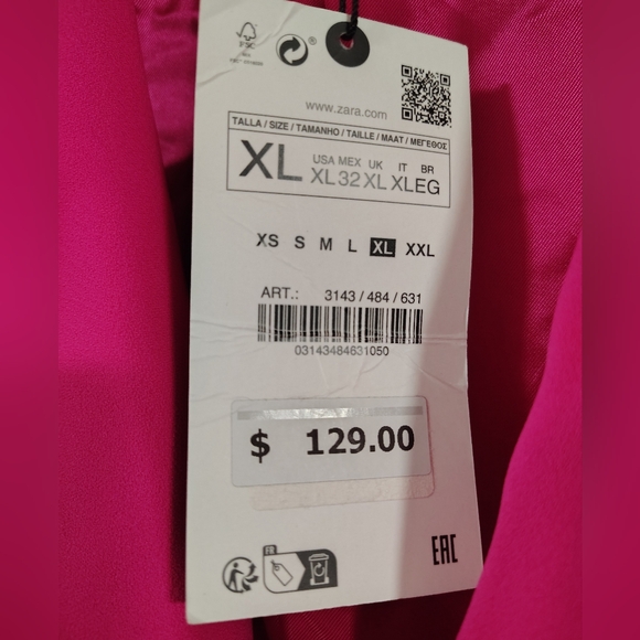 NWT ZARA $130 Belted Tuxedo Blazer Vibrant Pink Women's XL Neon Fuschia NEW! - Picture 8 of 16